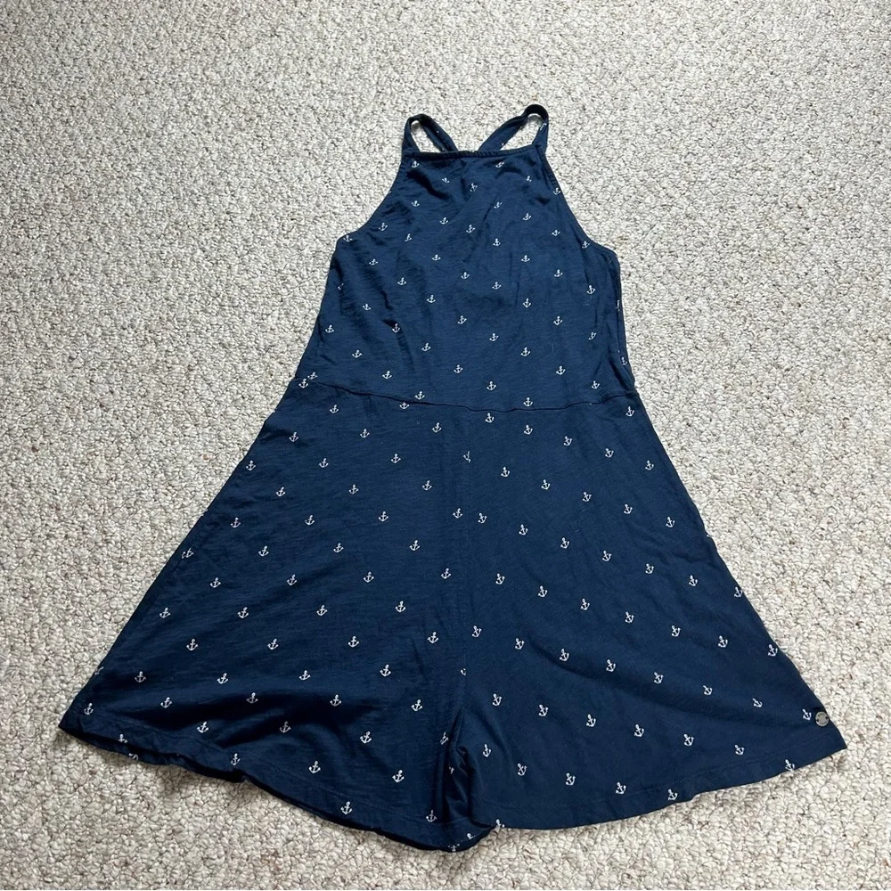 Roxy Romper Navy Blue Anchor Print Sleeveless Criss Cross Back Size Medium - Picture 1 of 13